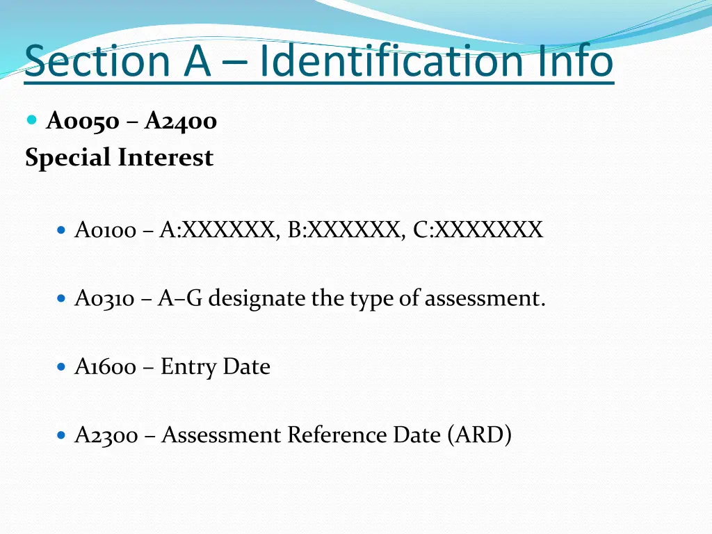 section a identification info