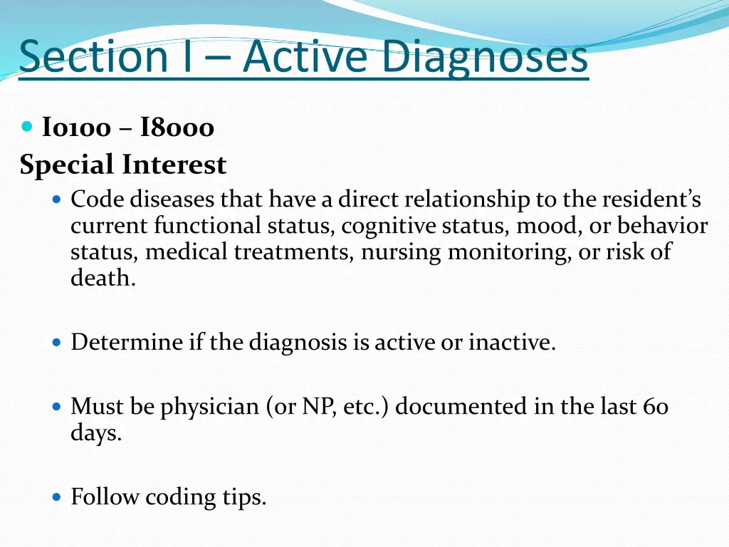 section i active diagnoses