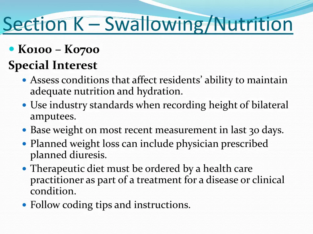 section k swallowing nutrition