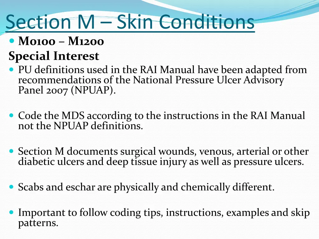 section m skin conditions m0100 m1200 special