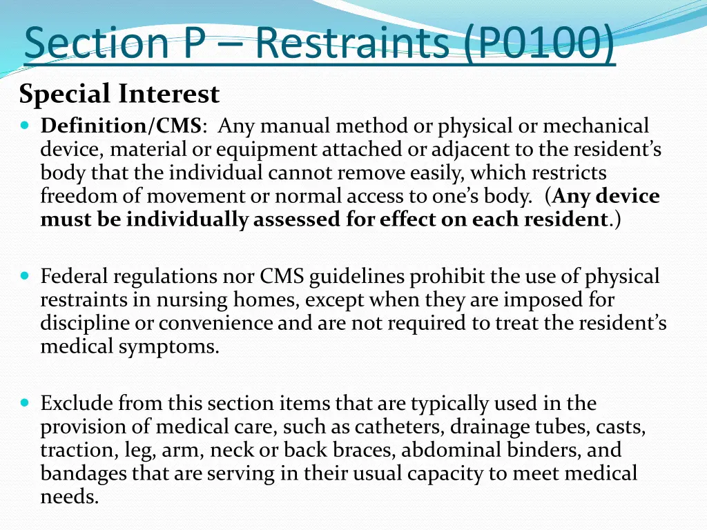 section p restraints p0100 special interest