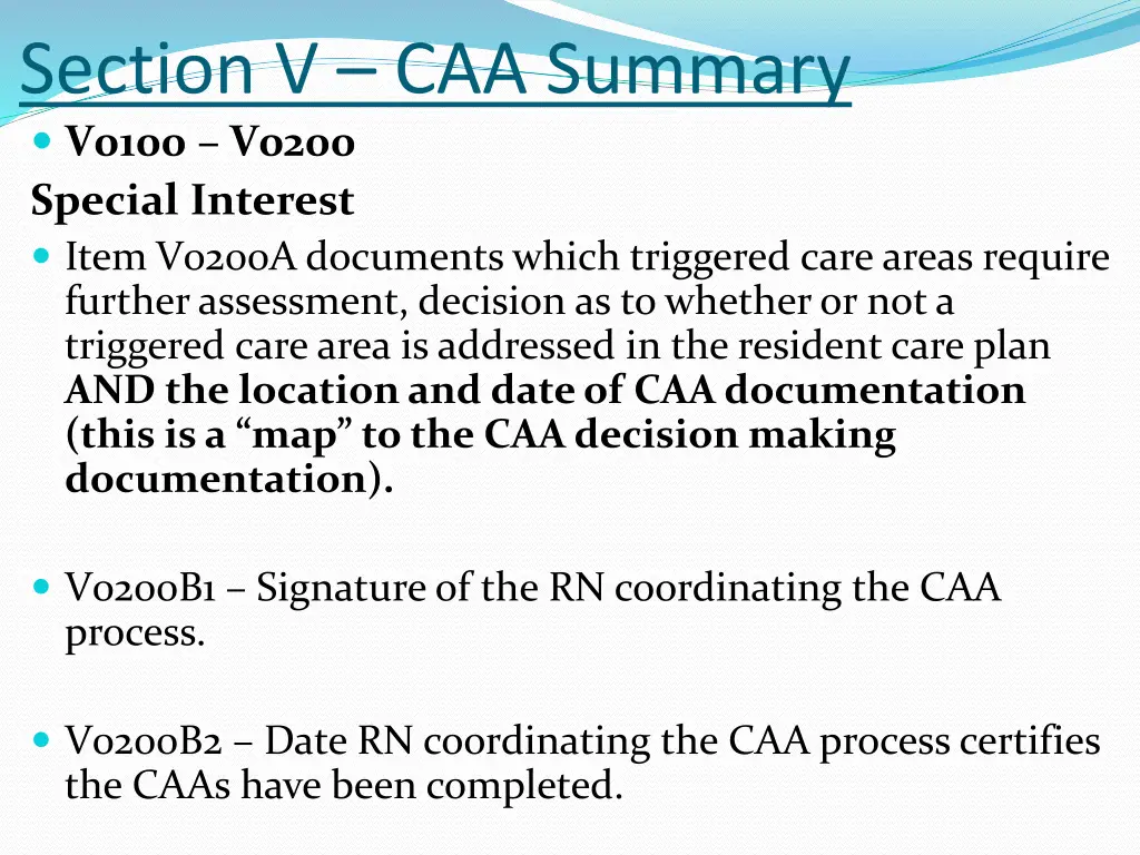 section v caa summary v0100 v0200 special