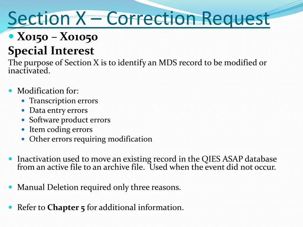 section x correction request x0150 x01050 special