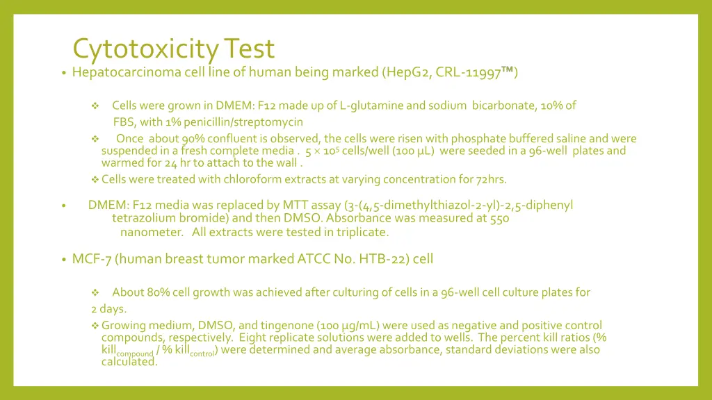 cytotoxicity test hepatocarcinoma cell line