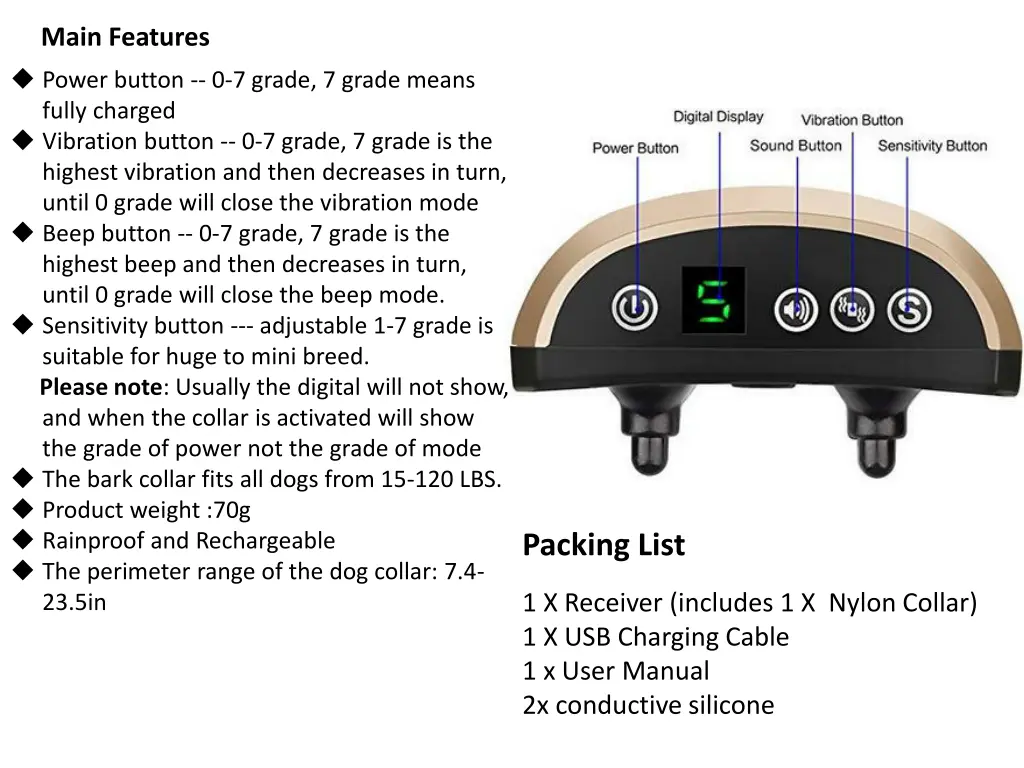 main features power button 0 7 grade 7 grade