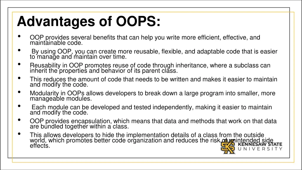 advantages of oops oop provides several benefits