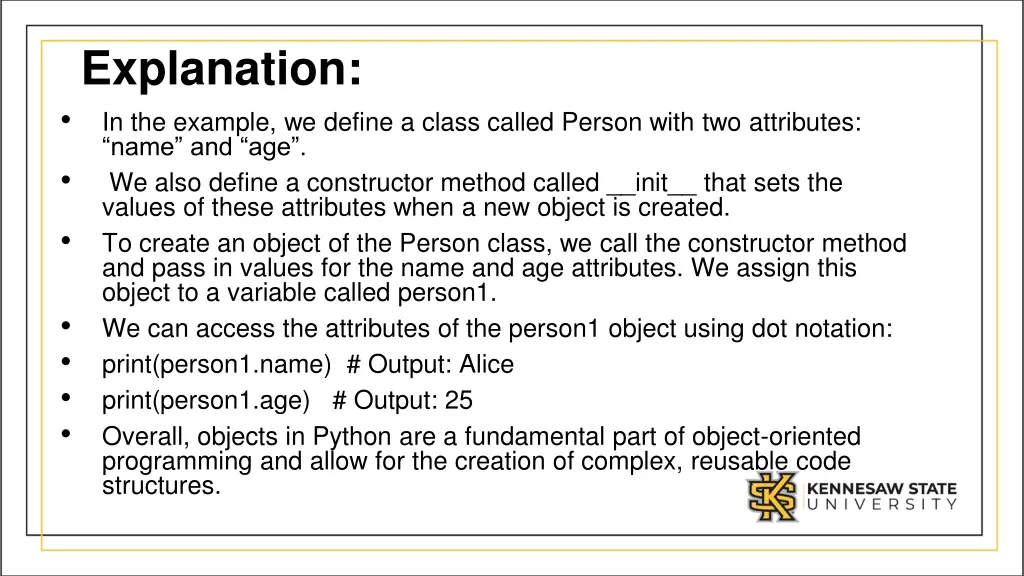 explanation in the example we define a class