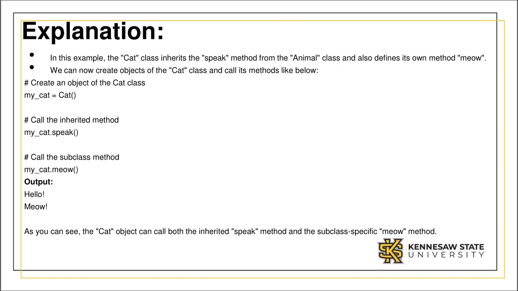 explanation in this example the cat class