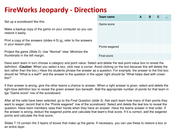 fireworks jeopardy directions