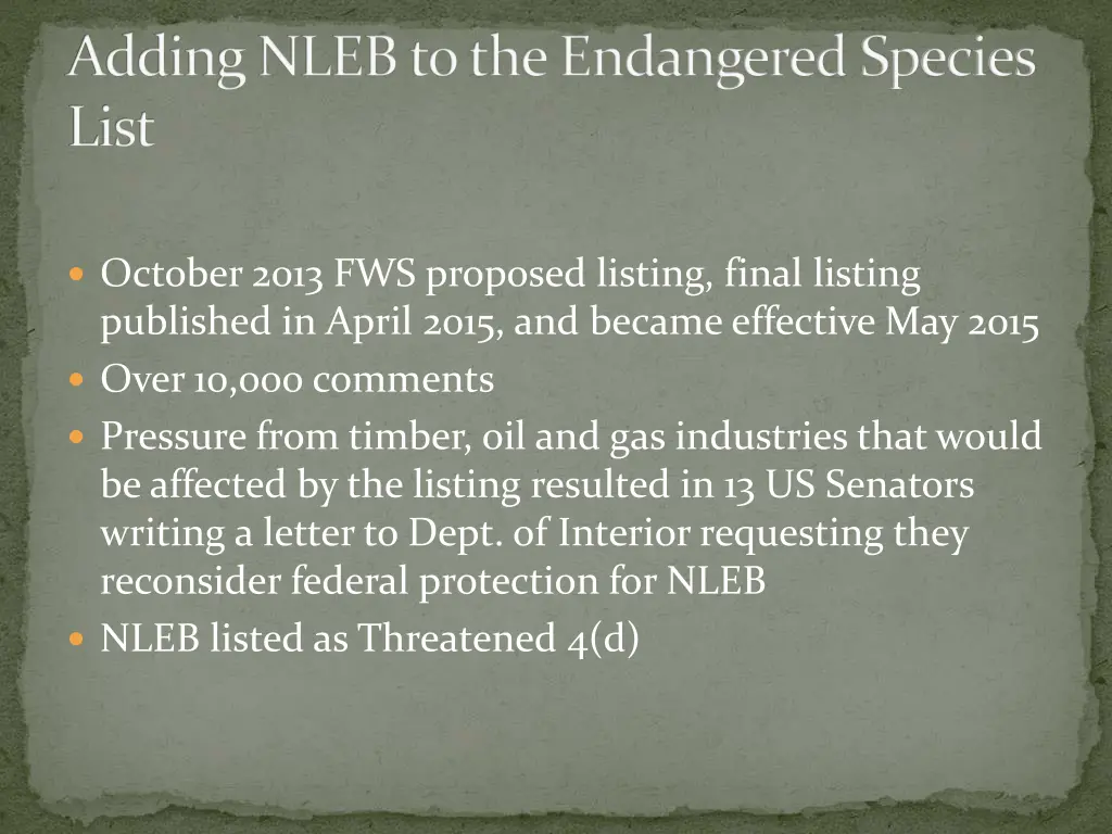 adding nleb to the endangered species list