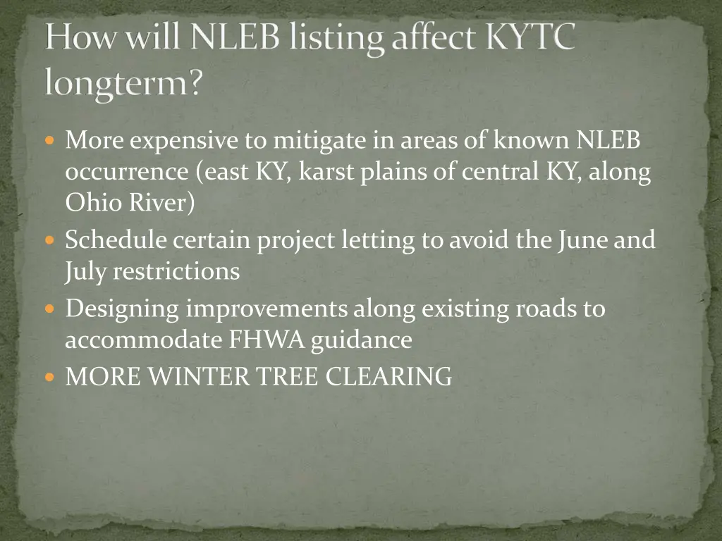 how will nleb listing affect kytc longterm