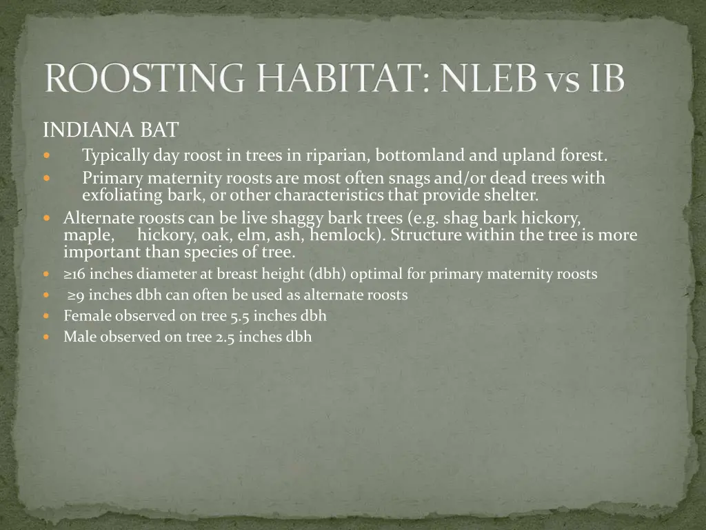 roosting habitat nleb vsib