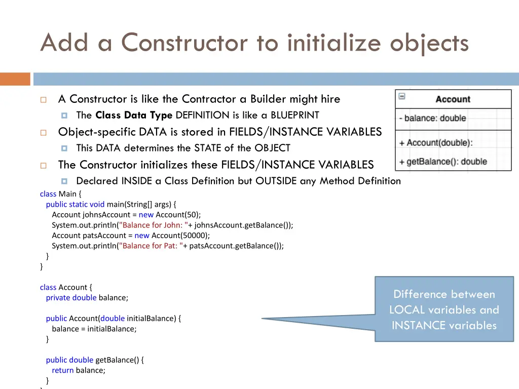 add a constructor to initialize objects