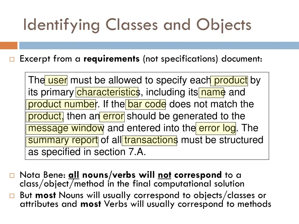 identifying classes and objects 1