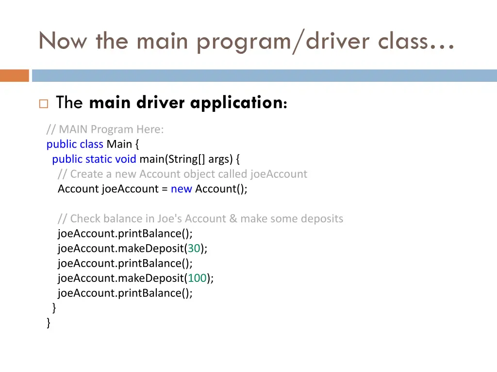 now the main program driver class