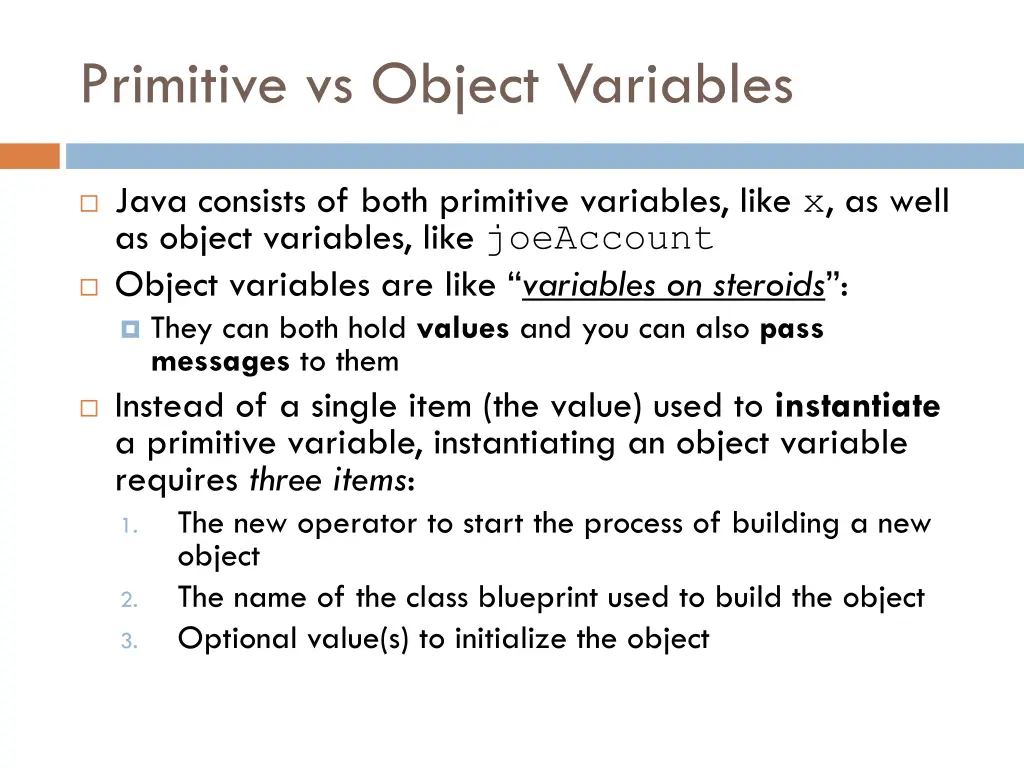 primitive vs object variables