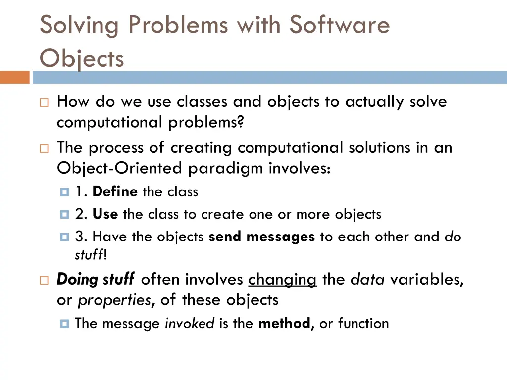 solving problems with software objects