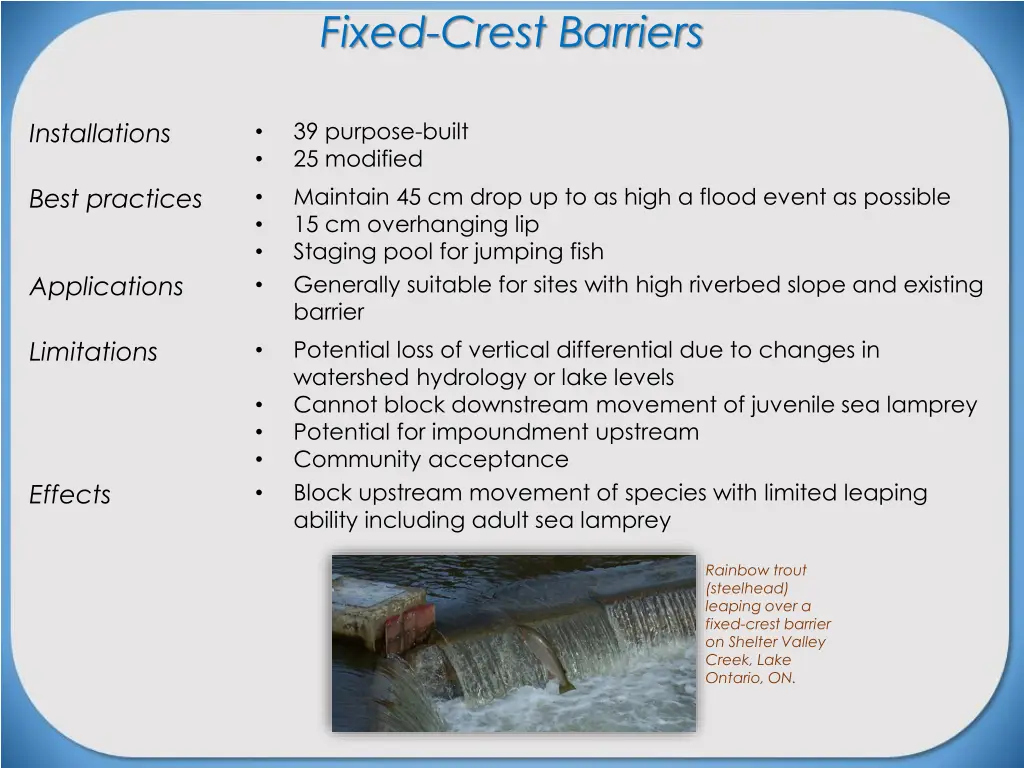 fixed crest barriers 1