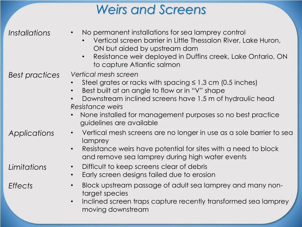 weirs and screens 1