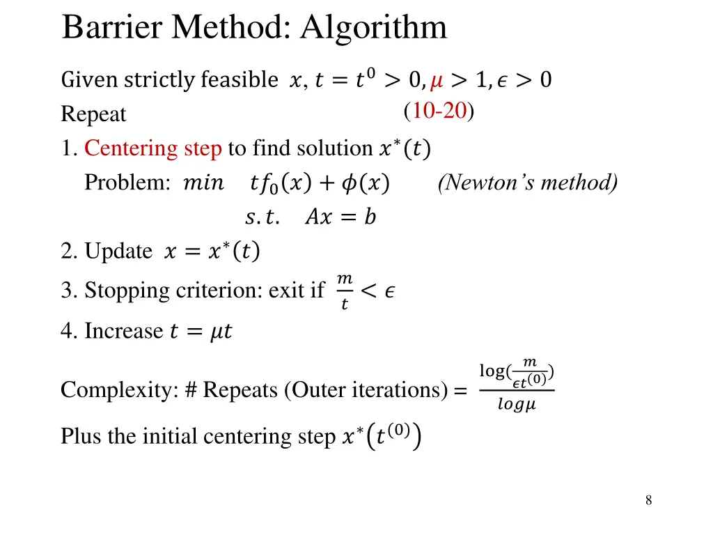 barrier method algorithm