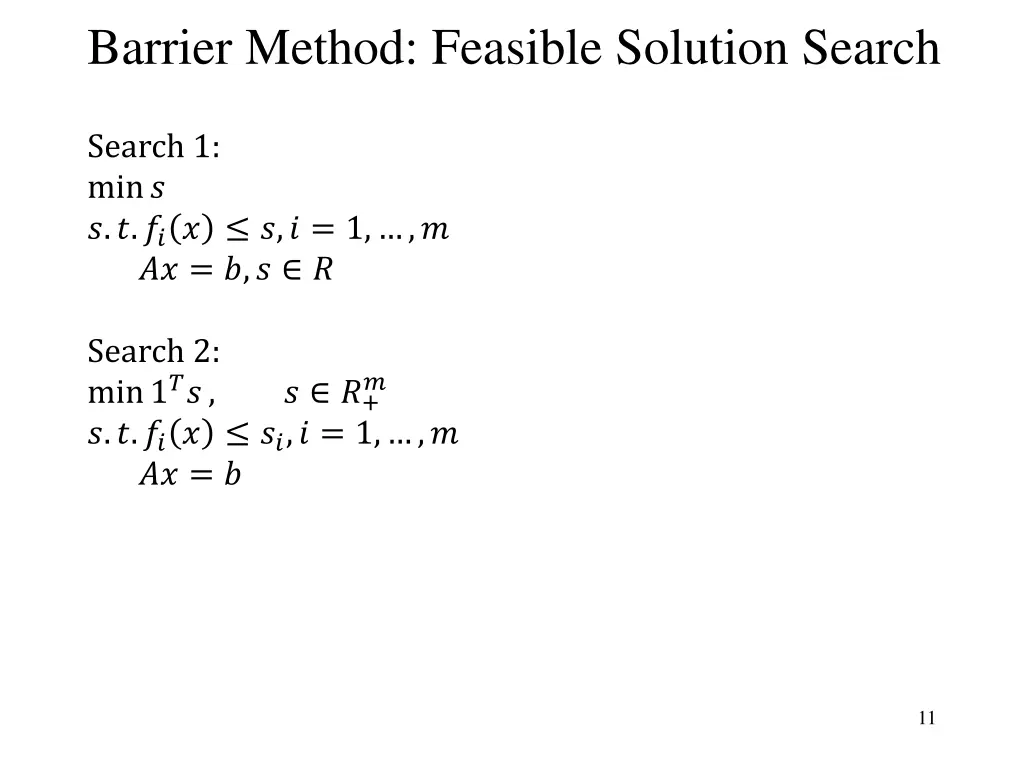 barrier method feasible solution search