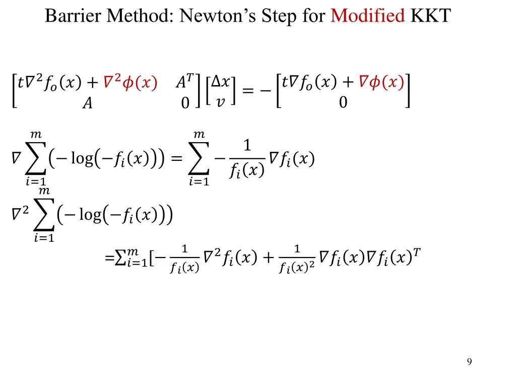 barrier method newton s step for modified kkt