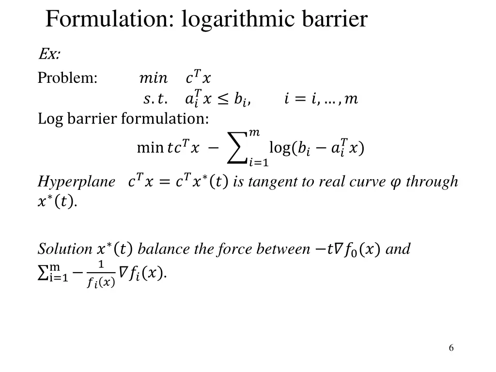 formulation logarithmic barrier 2