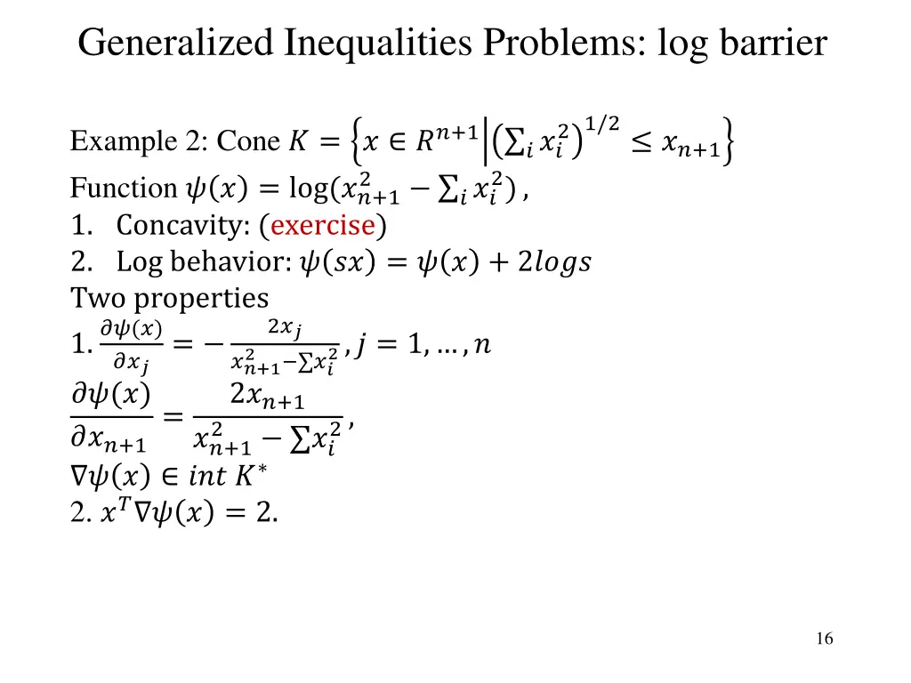 generalized inequalities problems log barrier 2