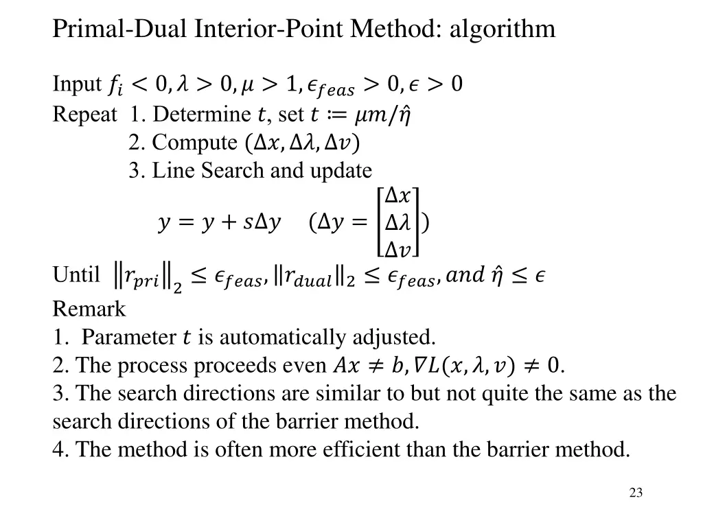 primal dual interior point method algorithm