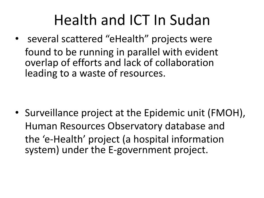 health and ict in sudan several scattered ehealth