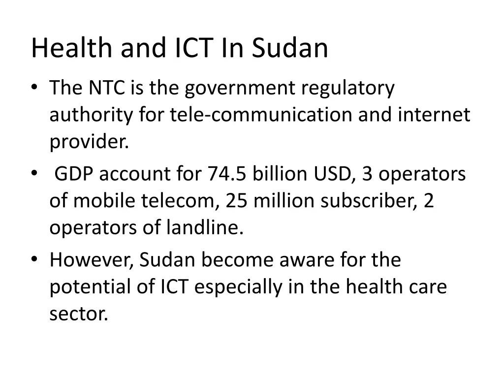 health and ict in sudan the ntc is the government