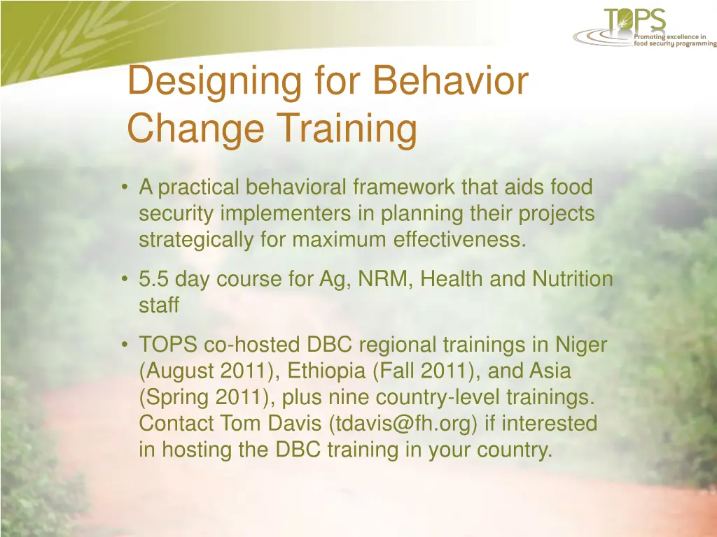 designing for behavior change training