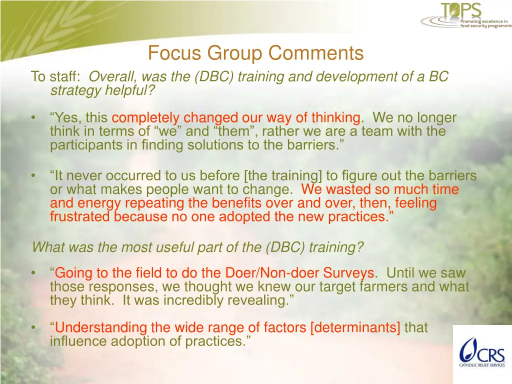 focus group comments