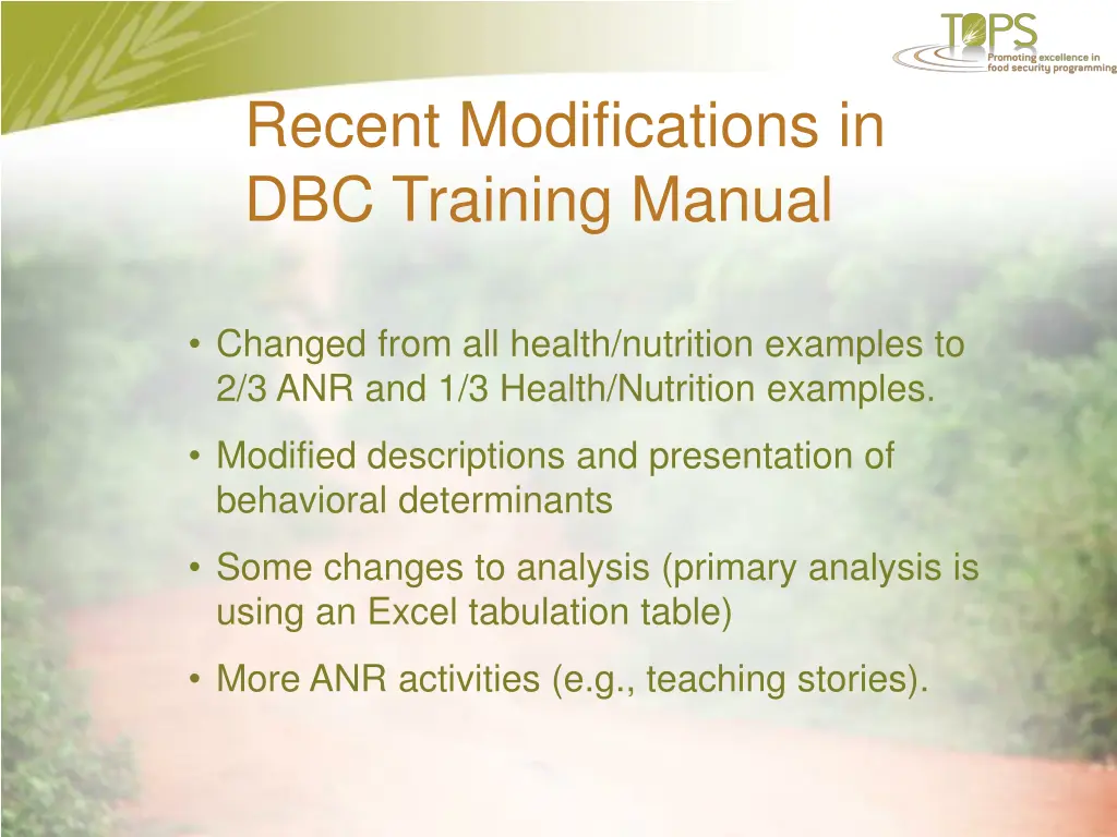 recent modifications in dbc training manual