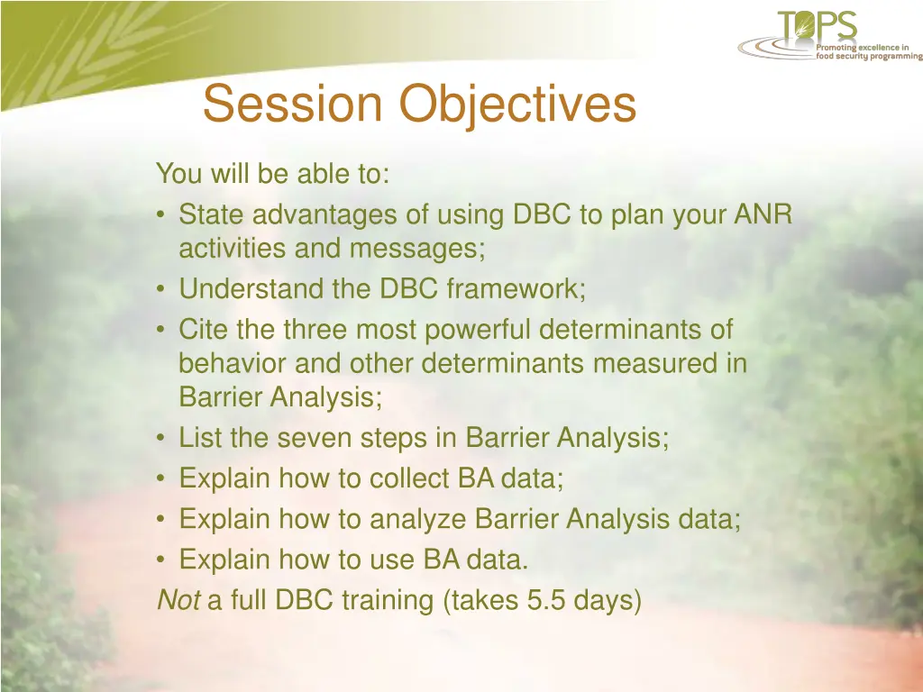 session objectives