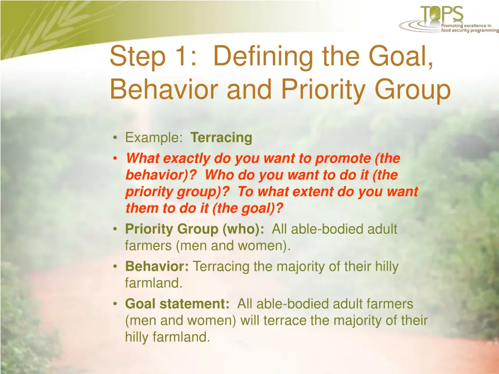 step 1 defining the goal behavior and priority