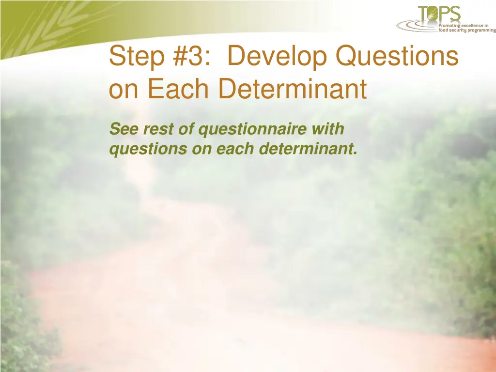 step 3 develop questions on each determinant