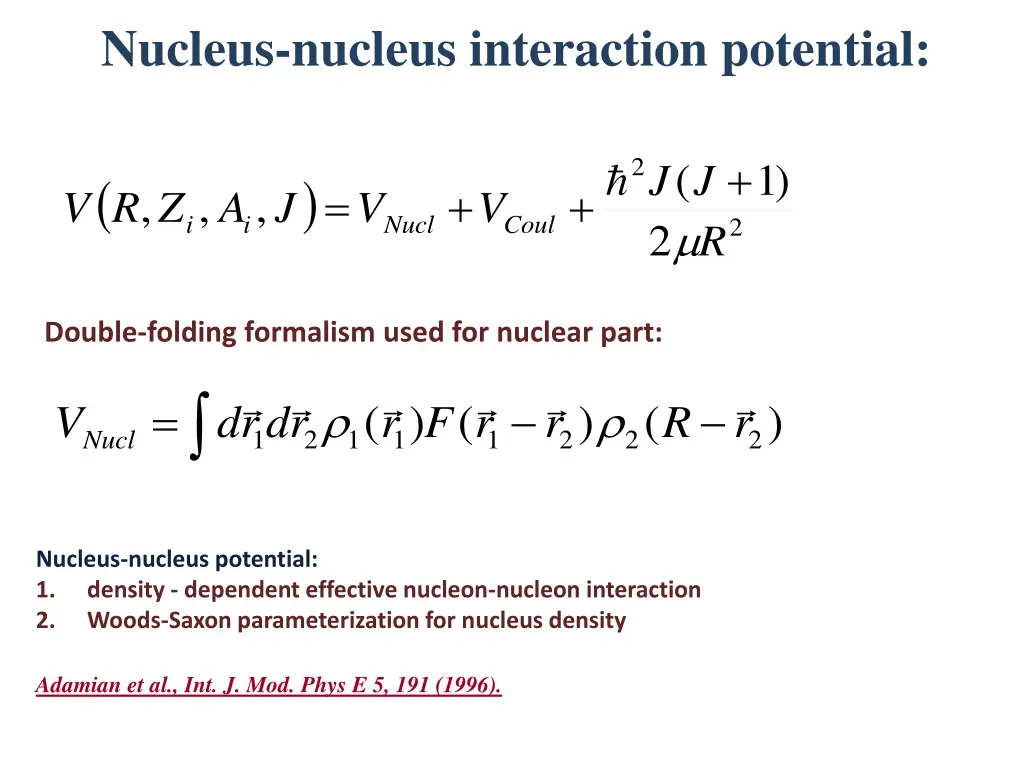 nucleus nucleus interaction potential 1