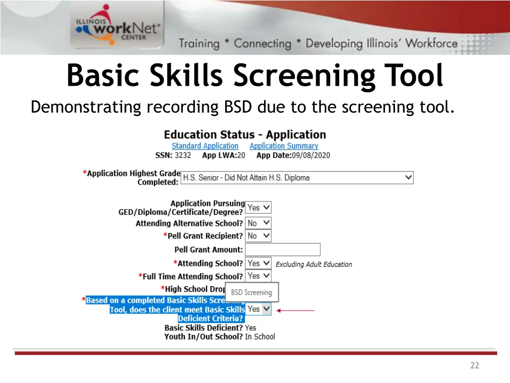 basic skills screening tool demonstrating