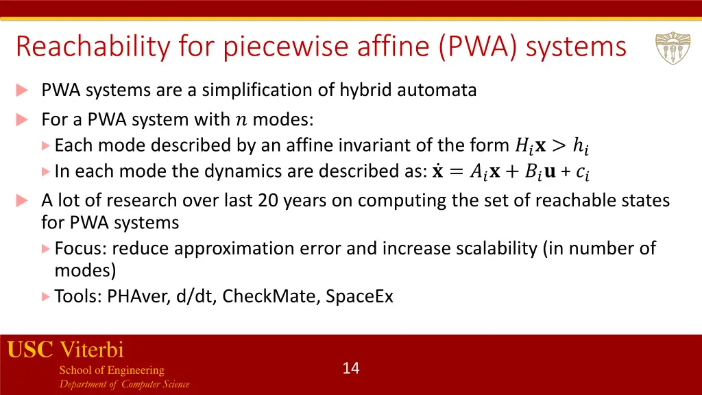 reachability for piecewise affine pwa systems