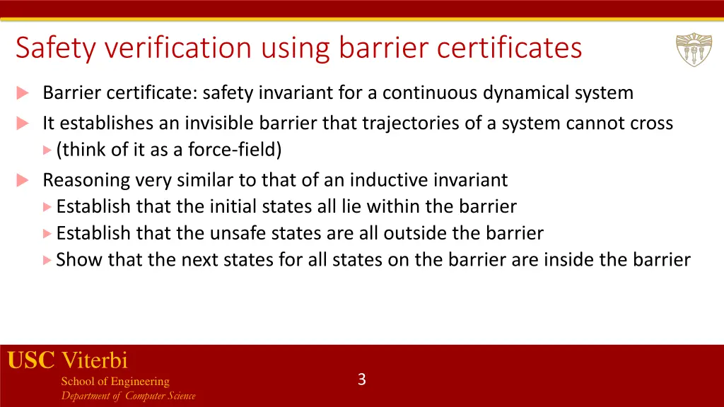 safety verification using barrier certificates