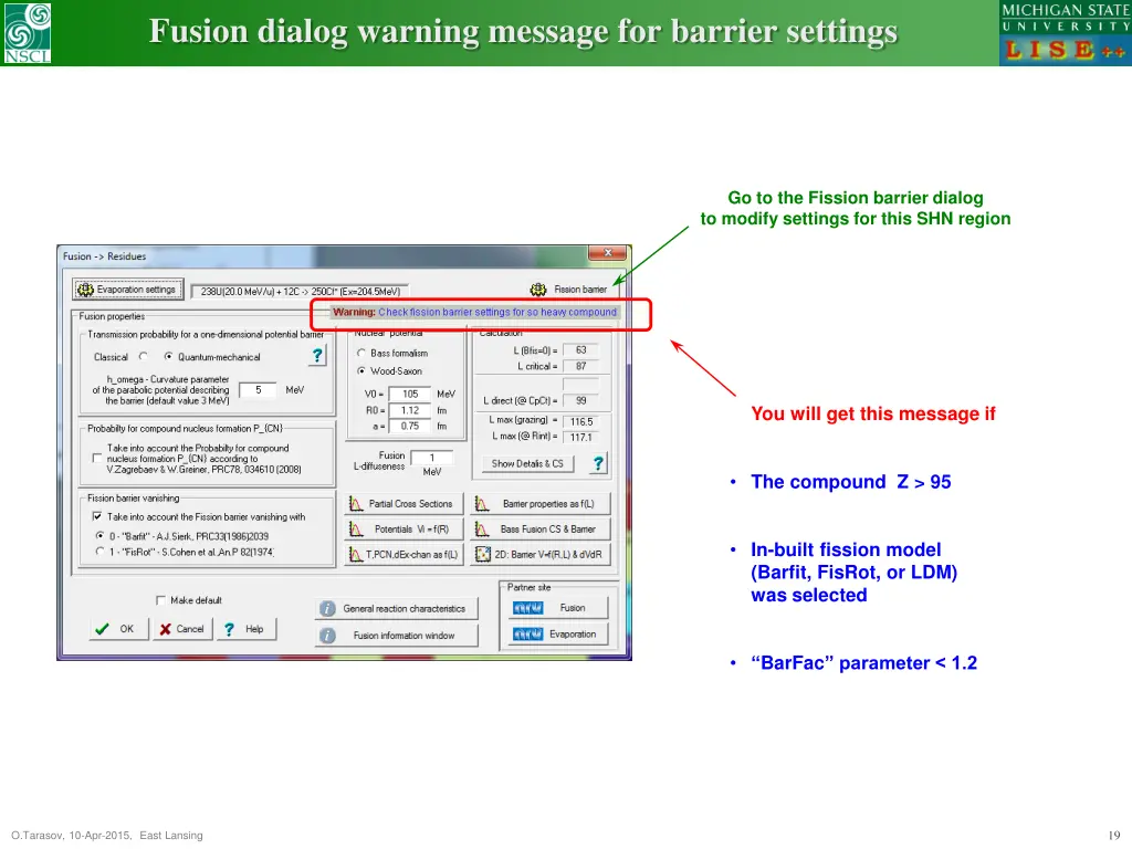 fusion dialog warning message for barrier settings