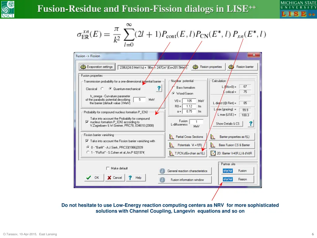 fusion residue and fusion fission dialogs in lise