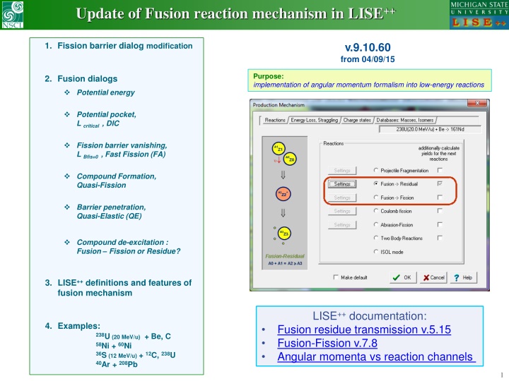 update of fusion reaction mechanism in lise