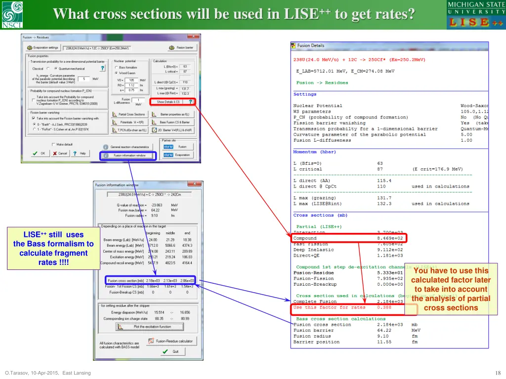 what cross sections will be used in lise