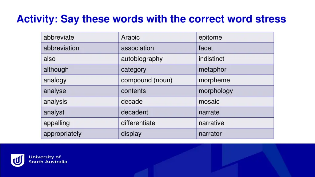 activity say these words with the correct word