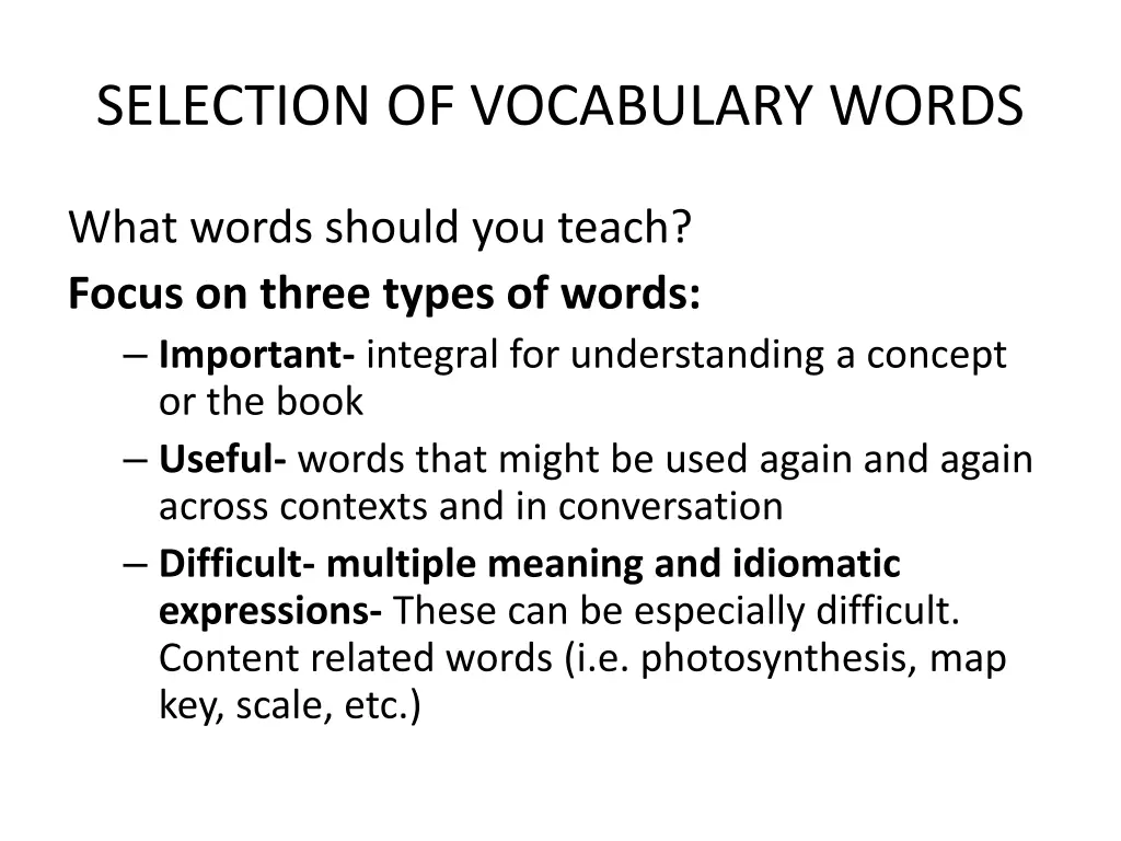 selection of vocabulary words 1