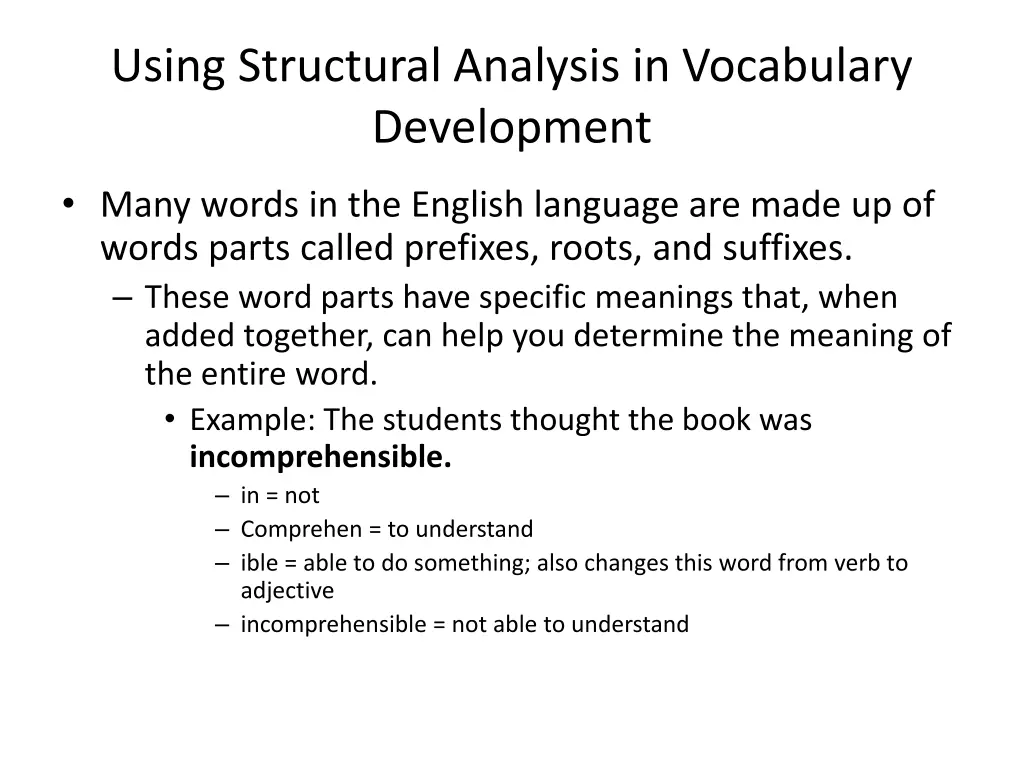 using structural analysis in vocabulary