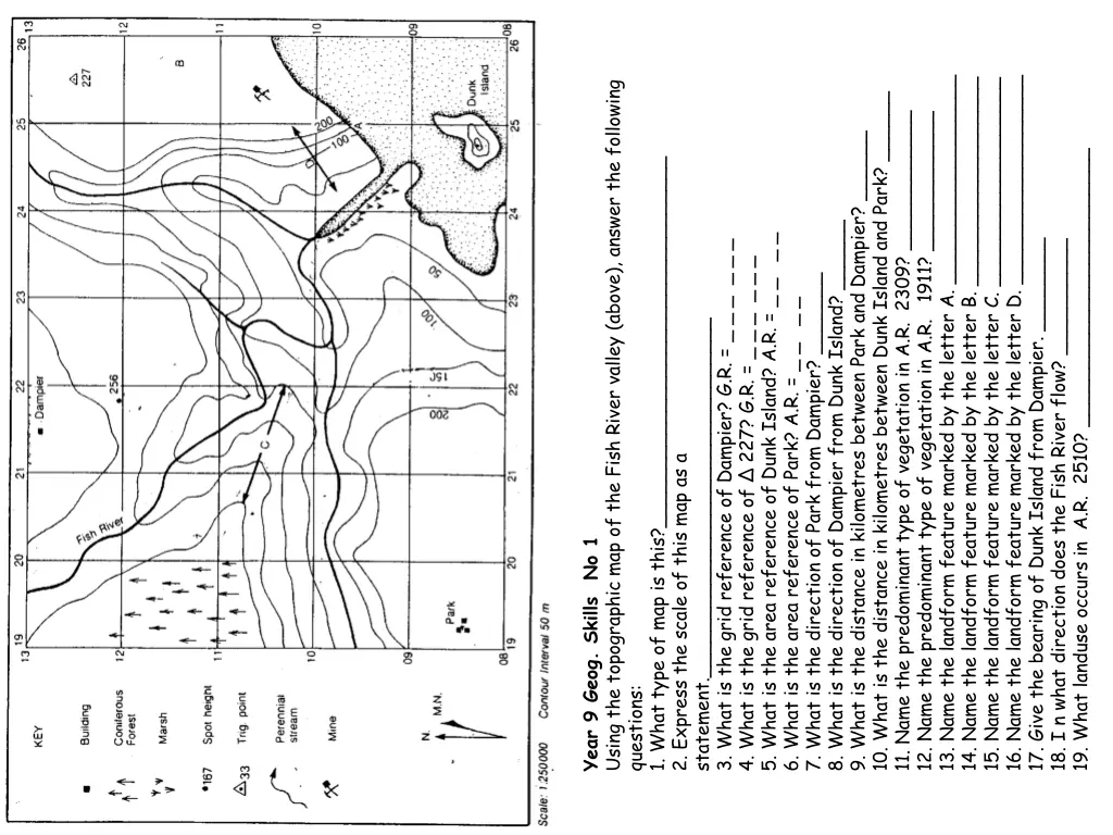 using the topographic map of the fish river