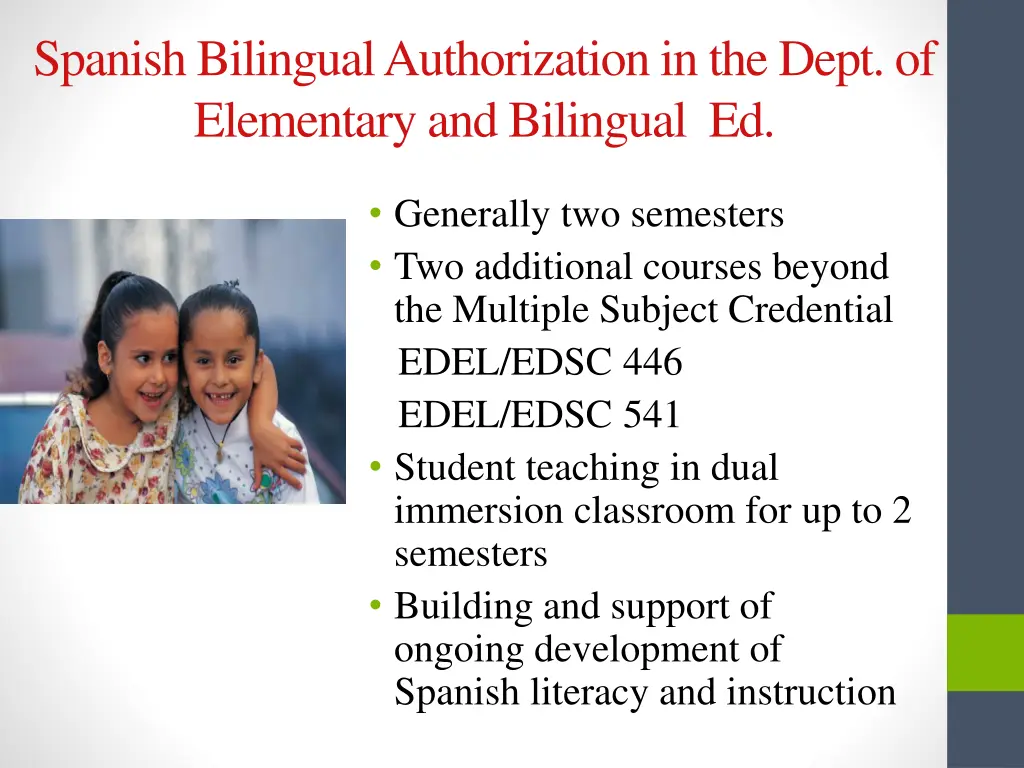 spanish bilingual authorization in the dept